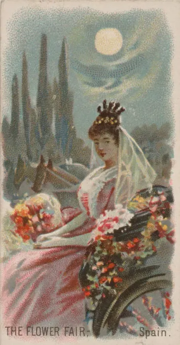 Framed Print : The Flower Fair, Spain, from the Holidays series (N80) for Duke brand cigarettes, 1890 Framed Print : The Flower Fair, Spain, from the Holidays series (N80) for Duke brand cigarettes, 1890