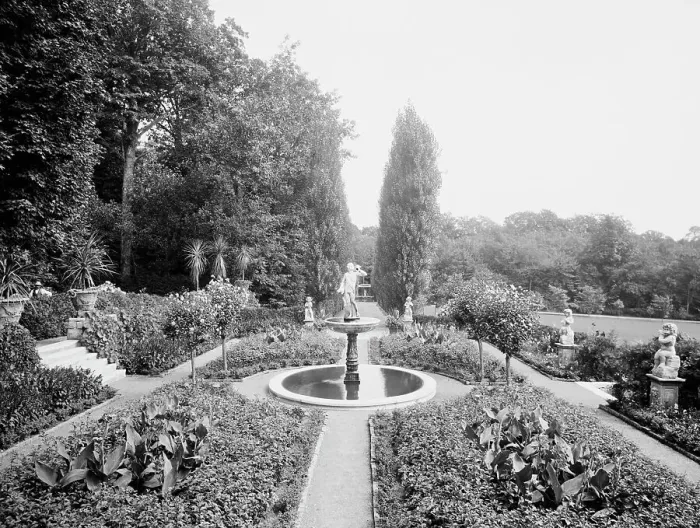 Framed Print : The Flower gardens at Bellefontaine, country home of Giraud Foster, Lenox, Mass. c.1910-1920. Creator: Unknown Framed Print : The Flower gardens at Bellefontaine, country home of Giraud Foster, Lenox, Mass. c.1910-1920. Creator: Unknown