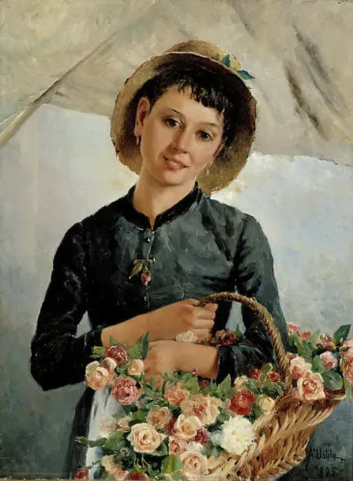 Framed Print : Flower Girl, 1885. Creator: Aukusti Uotila Framed Print : Flower Girl, 1885. Creator: Aukusti Uotila