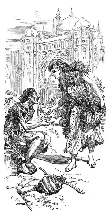 Framed Print : The flower-girl gave him a piece of bread, with three large dates, 1871. Creator: Unknown Framed Print : The flower-girl gave him a piece of bread, with three large dates, 1871. Creator: Unknown