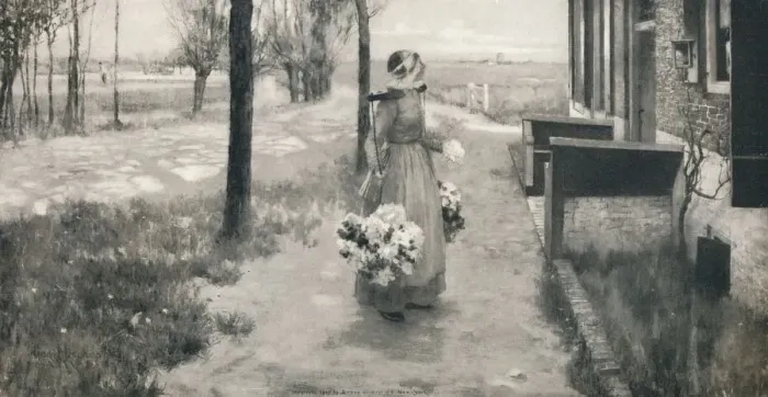 Framed Print : Flower Girl in Holland, 1887, (1912). Artist: George Hitchcock Framed Print : Flower Girl in Holland, 1887, (1912). Artist: George Hitchcock
