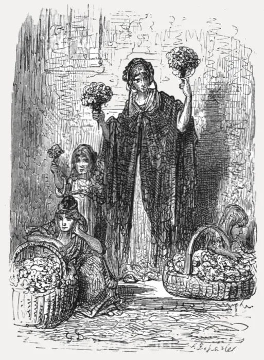 Framed Print : Flower Girls, 1872. Creator: Gustave Doré Framed Print : Flower Girls, 1872. Creator: Gustave Doré