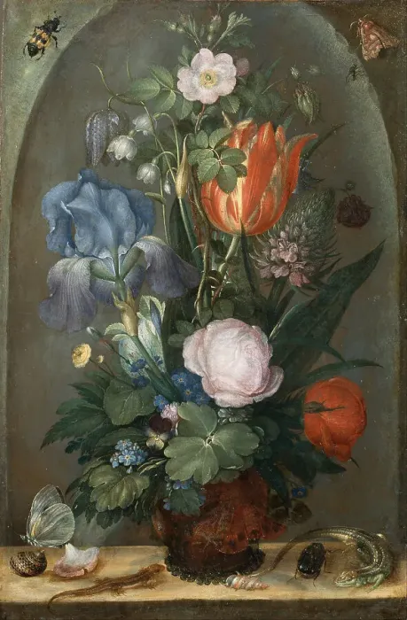 Framed Print : Flower Still Life with Two Lizards, 1603. Artist: Savery, Roelant (1576-1639) Framed Print : Flower Still Life with Two Lizards, 1603. Artist: Savery, Roelant (1576-1639)
