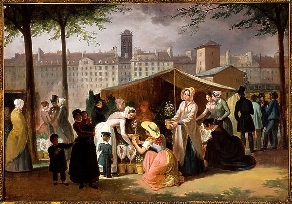 Flower market, 1839. Creator: Jean-Francois Demay
