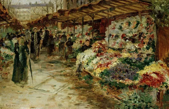 Framed Print : Flower Market, 1882. Artist: Jean Francois Raffaelli Framed Print : Flower Market, 1882. Artist: Jean Francois Raffaelli