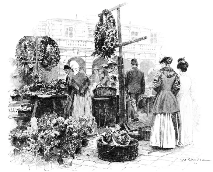 Framed Print : The Flower Market, 1901. Artist: Wilhelm Gause Framed Print : The Flower Market, 1901. Artist: Wilhelm Gause