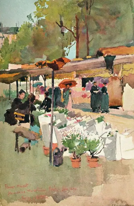 Framed Print : Flower Market Paris, 1890, (1897. ) Artist: Charles John Watson Framed Print : Flower Market Paris, 1890, (1897. ) Artist: Charles John Watson