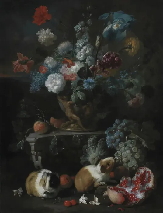 Framed Print : Flower Piece with Guinea Pigs, 1673-1724. Creator: Franz Werner von Tamm Framed Print : Flower Piece with Guinea Pigs, 1673-1724. Creator: Franz Werner von Tamm