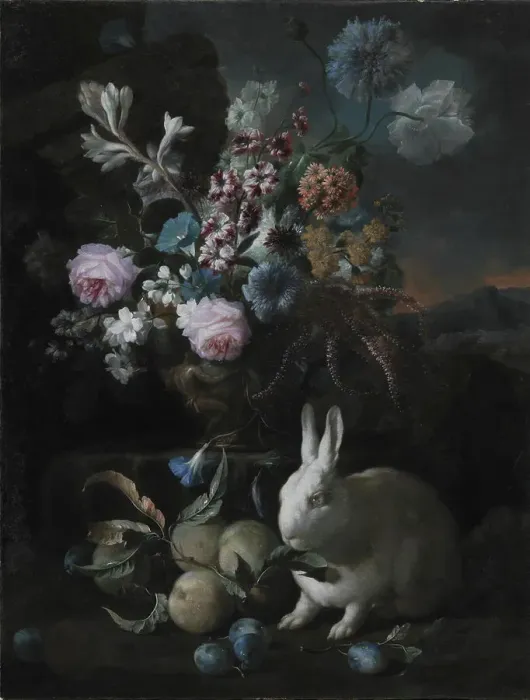 Framed Print : Flower Piece with Rabbit, 1673-1724. Creator: Franz Werner von Tamm Framed Print : Flower Piece with Rabbit, 1673-1724. Creator: Franz Werner von Tamm