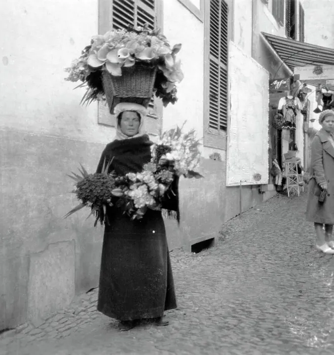 Framed Print : Flower seller, Funchal, Madeira, 20th century Framed Print : Flower seller, Funchal, Madeira, 20th century