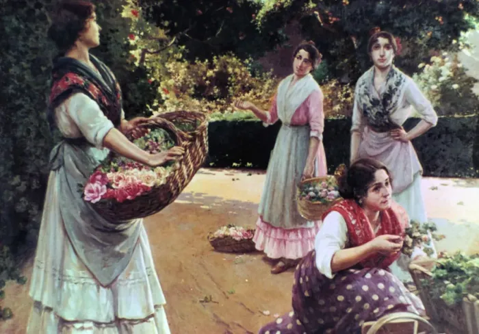 Framed Print : Flower Sellers of Seville. Artist: Jose Rico Tejedo Framed Print : Flower Sellers of Seville. Artist: Jose Rico Tejedo
