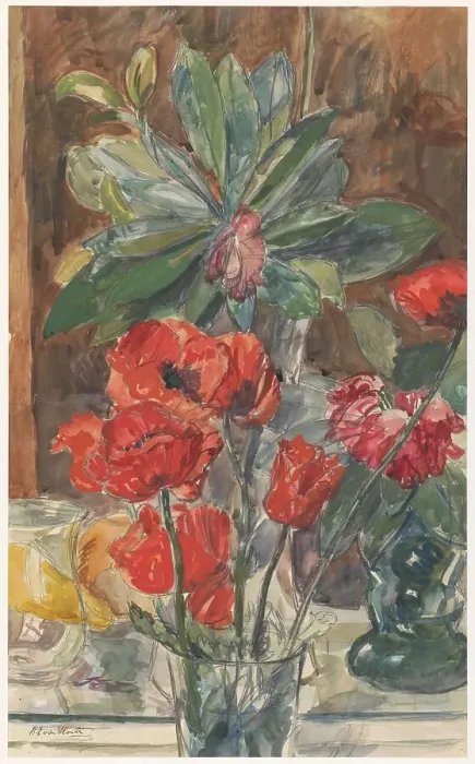 Framed Print : Flower Study of Poppies and Rhododendrons, 1872-1950. Creator: Barbara Elisabeth van Houten Framed Print : Flower Study of Poppies and Rhododendrons, 1872-1950. Creator: Barbara Elisabeth van Houten