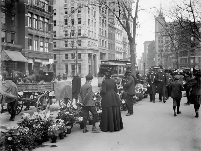 Framed Print : Flower vender's (i.e. vendor's) Easter display, New York, c1904. Creator: Unknown Framed Print : Flower vender's (i.e. vendor's) Easter display, New York, c1904. Creator: Unknown