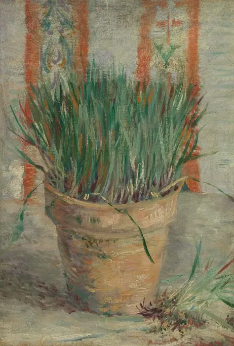 Framed Print : Flowerpot with Garlic Chives, 1887. Creator: Gogh, Vincent, van (1853-1890) Framed Print : Flowerpot with Garlic Chives, 1887. Creator: Gogh, Vincent, van (1853-1890)