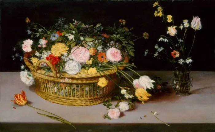 Framed Print : Flowers in a Basket and a Vase, 1615. Creator: Jan Brueghel the Elder Framed Print : Flowers in a Basket and a Vase, 1615. Creator: Jan Brueghel the Elder