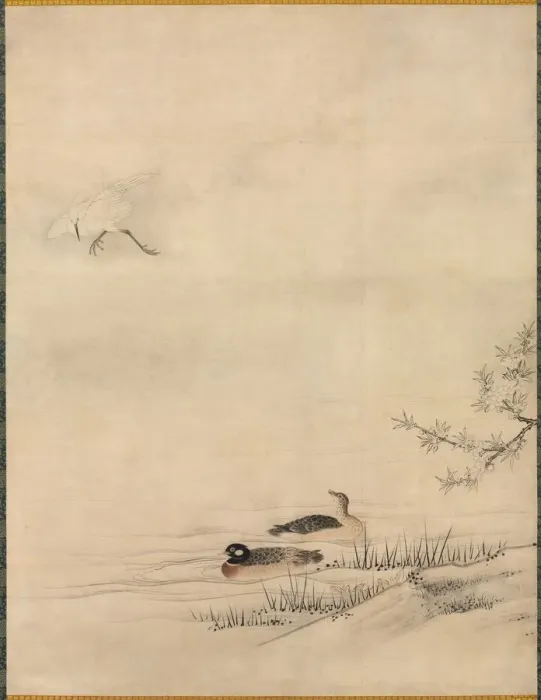 Framed Print : Flowers and Birds in a Spring Landscape, 1500s. Creator: Kano Motonobu (Japanese, c Framed Print : Flowers and Birds in a Spring Landscape, 1500s. Creator: Kano Motonobu (Japanese, c