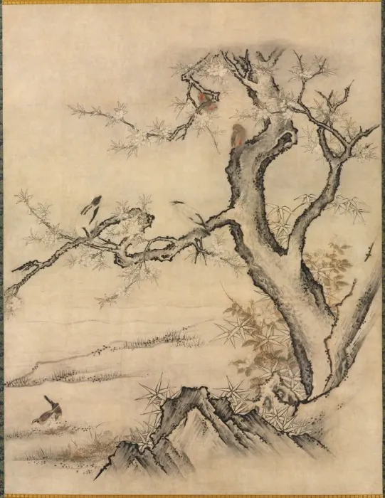 Framed Print : Flowers and Birds in a Spring Landscape, 1500s. Creator: Kano Motonobu (Japanese, c Framed Print : Flowers and Birds in a Spring Landscape, 1500s. Creator: Kano Motonobu (Japanese, c