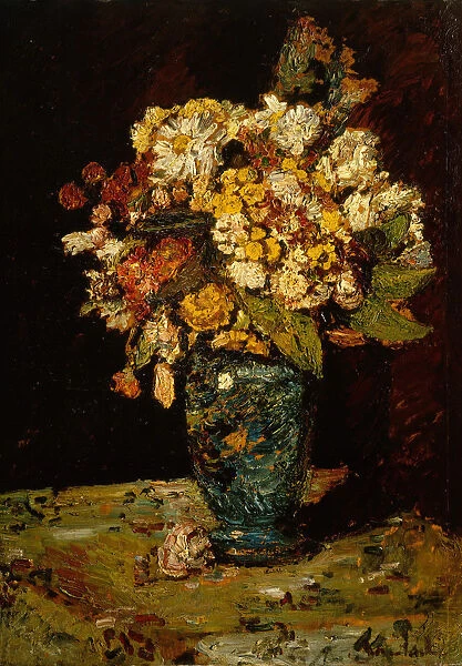 Flowers in a Blue Vase, 1879-1883. Creator: Adolphe Monticelli