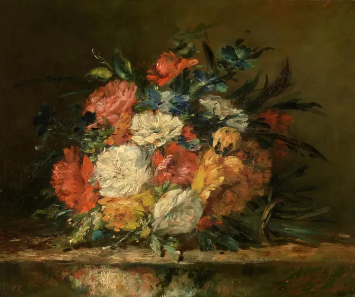 Framed Print : Flowers, c1830-1870. Creator: Narcisse Virgile Diaz de la Pena Framed Print : Flowers, c1830-1870. Creator: Narcisse Virgile Diaz de la Pena