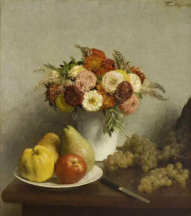 Framed Print : Flowers and Fruit, 1865. Artist: Fantin-Latour, Henri (1836-1904) Framed Print : Flowers and Fruit, 1865. Artist: Fantin-Latour, Henri (1836-1904)