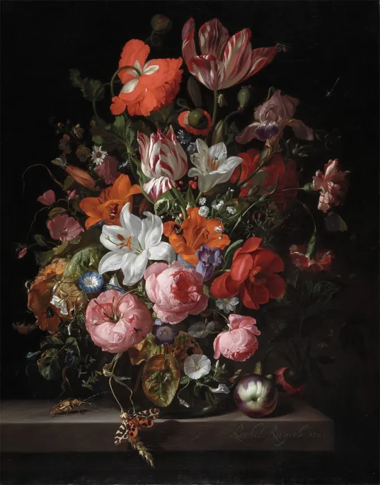 Framed Print : Flowers in a Glass Vase, 1704. Creator: Rachel Ruysch Framed Print : Flowers in a Glass Vase, 1704. Creator: Rachel Ruysch
