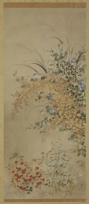 Framed Print : Flowers and grasses, Edo period, 1600-1630. Creator: Master of I-nen Seal Framed Print : Flowers and grasses, Edo period, 1600-1630. Creator: Master of I-nen Seal