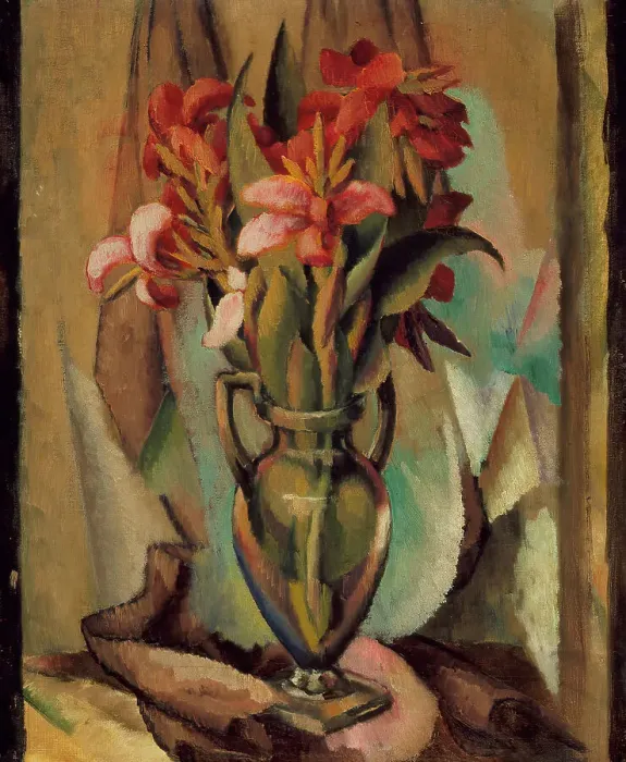 Framed Print : Flowers in a Handled Vase, between c1919 and c1922. Creator: Edward Middleton Manigault