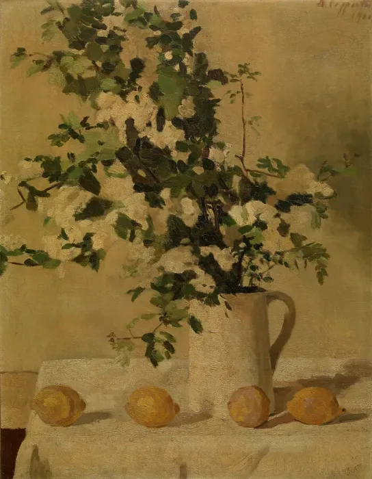 Framed Print : Flowers and Lemons, 1900. Creator: Alberic Coppieters Framed Print : Flowers and Lemons, 1900. Creator: Alberic Coppieters