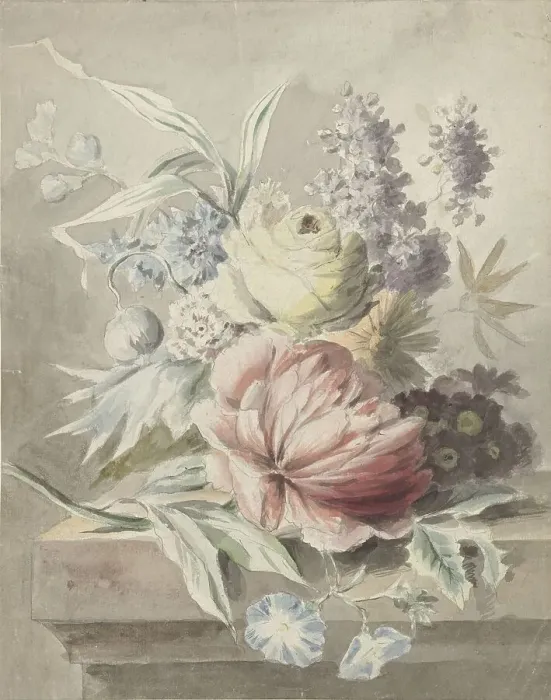 Framed Print : Flowers lying on a plinth, c.1700-c.1800. Creator: Anon Framed Print : Flowers lying on a plinth, c.1700-c.1800. Creator: Anon