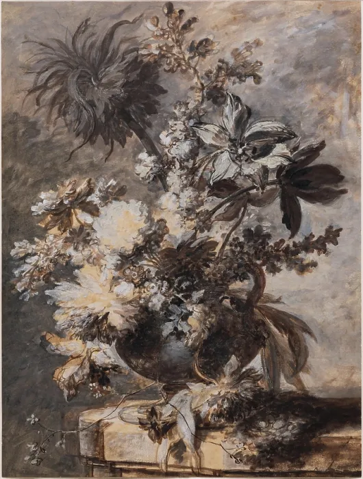 Framed Print : Flowers in an Urn on a Plinth, 1730s. Creator: Jan van Huysum Framed Print : Flowers in an Urn on a Plinth, 1730s. Creator: Jan van Huysum