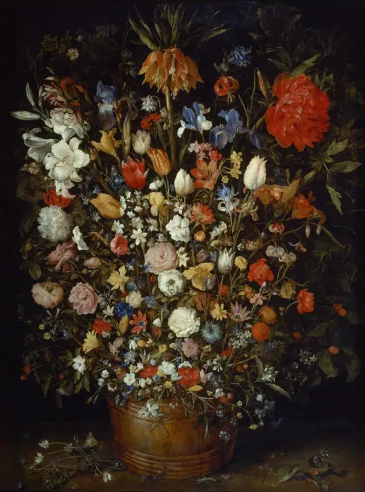 Framed Print : Flowers in a Wooden Vessel, ca 1606. Artist: Brueghel, Jan, the Elder (1568-1625) Framed Print : Flowers in a Wooden Vessel, ca 1606. Artist: Brueghel, Jan, the Elder (1568-1625)