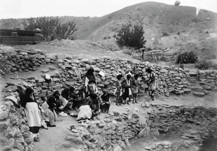 Framed Print : Flute dancers at Tureva Spring (B), c1905. Creator: Edward Sheriff Curtis
