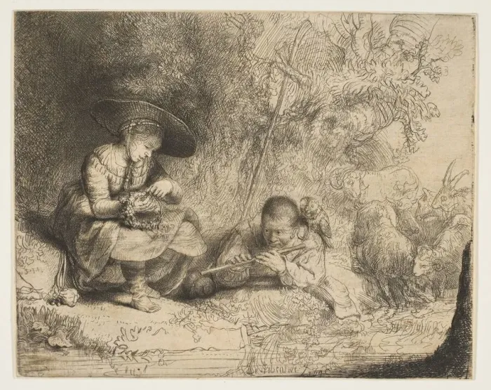 Framed Print : The Flute Player, 1642. Creator: Rembrandt Harmensz van Rijn Framed Print : The Flute Player, 1642. Creator: Rembrandt Harmensz van Rijn