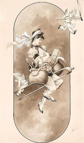 The flying Chief Cook, Caricature of the Culinary Art. Creator: Sieben, Gottfried (1856-1918)