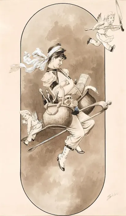Framed Print : The flying Chief Cook, Caricature of the Culinary Art. Creator: Sieben, Gottfried (1856-1918) Framed Print : The flying Chief Cook, Caricature of the Culinary Art. Creator: Sieben, Gottfried (1856-1918)