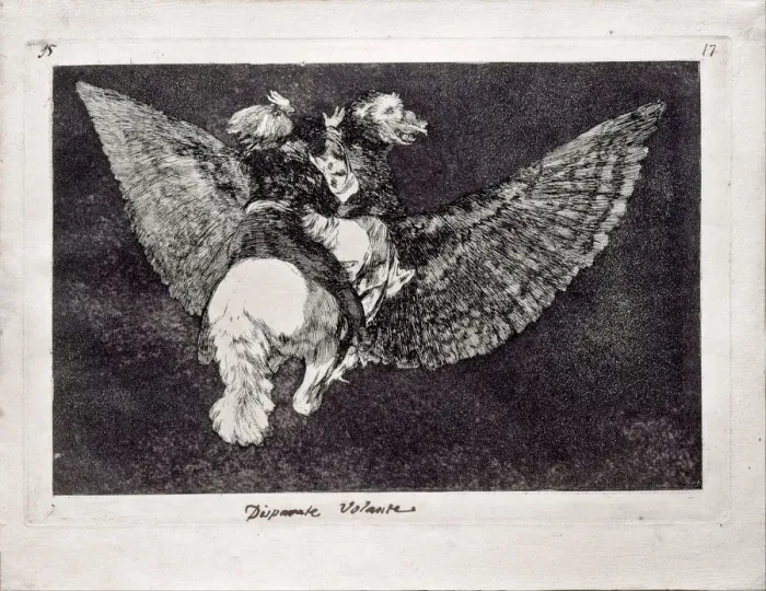 Framed Print : Flying Folly (from the series Los Disparates (Follies), 1815-1819. Artist: Goya, Francisco, de (1746-1828) Framed Print : Flying Folly (from the series Los Disparates (Follies), 1815-1819. Artist: Goya, Francisco, de (1746-1828)