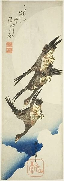 Flying geese and full moon, early 1830s. Creator: Ando Hiroshige