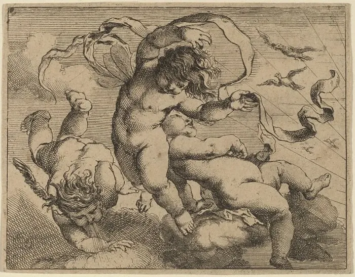 Framed Print : Three Flying Putti. Creator: Cornelis Schut I