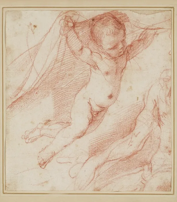 Framed Print : Flying Putto and the Arm of a Man, between 1640 and 1649. Creator: Guercino Framed Print : Flying Putto and the Arm of a Man, between 1640 and 1649. Creator: Guercino