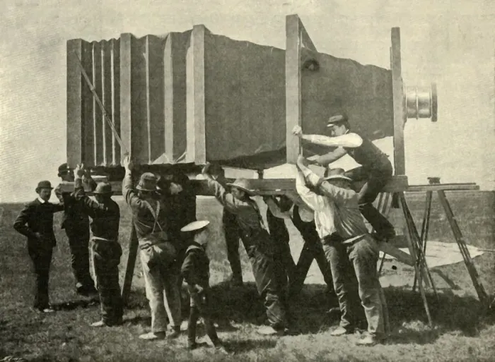 Framed Print : Focussing The Gigantic Camera For Work, 1901. Creator: Unknown Framed Print : Focussing The Gigantic Camera For Work, 1901. Creator: Unknown