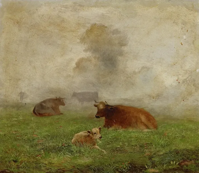 Framed Print : Foggy Landscape with Cows, date unknown, c1871-1928. Creator: Wilson Reed Berry Framed Print : Foggy Landscape with Cows, date unknown, c1871-1928. Creator: Wilson Reed Berry