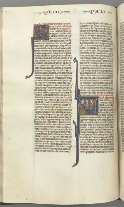 Framed Print : Fol. 148v, Chronicles I, historiated initial A, three descendants of Adam, c. 1275-1300 Framed Print : Fol. 148v, Chronicles I, historiated initial A, three descendants of Adam, c. 1275-1300