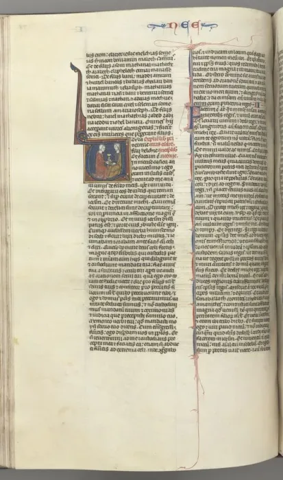 Framed Print : Fol. 178v, Nehemiah, historiated initial V, Nehemiah presenting the golden cup to Artaxerxes, c Framed Print : Fol. 178v, Nehemiah, historiated initial V, Nehemiah presenting the golden cup to Artaxerxes, c