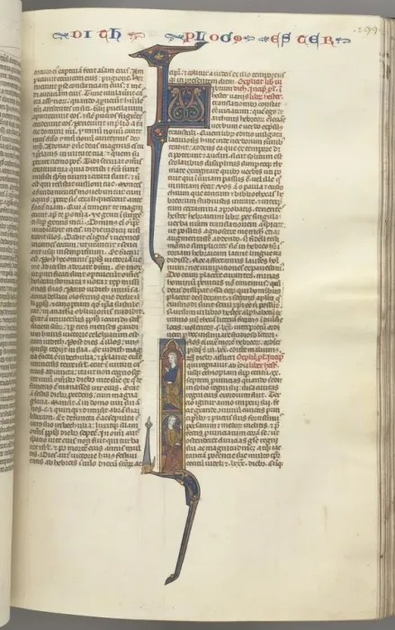 Framed Print : Fol. 199r, Esther, historiated initial, two seated male figures, c. 1275-1300. Creator: Unknown Framed Print : Fol. 199r, Esther, historiated initial, two seated male figures, c. 1275-1300. Creator: Unknown