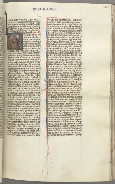 Framed Print : Fol. 205r, Job, historiated initial V, Job on the dungheap given a gold earring…, c Framed Print : Fol. 205r, Job, historiated initial V, Job on the dungheap given a gold earring…, c