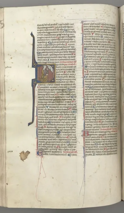 Framed Print : Fol. 220v, Psalm 38, historiated initial D, David kneeling, gesturing to the bust of God above, c Framed Print : Fol. 220v, Psalm 38, historiated initial D, David kneeling, gesturing to the bust of God above, c