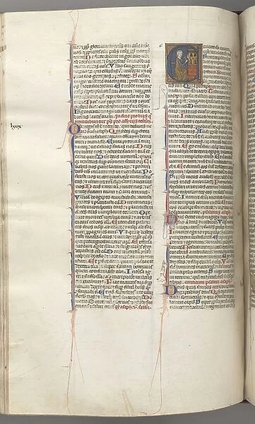 Fol. 227v, Psalm 80, historiated initial E, David hitting a carillon of hells, c. 1275-1300