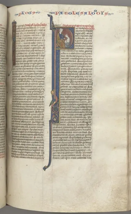 Framed Print : Fol. 238r, Proverbs, historiated initial P, Solomon instructing Rehoboam, c. 1275-1300 Framed Print : Fol. 238r, Proverbs, historiated initial P, Solomon instructing Rehoboam, c. 1275-1300