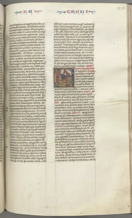Framed Print : Fol. 315r, Lamentations, historiated initial E, a kneeling Jeremiah praying to a bust of God, c Framed Print : Fol. 315r, Lamentations, historiated initial E, a kneeling Jeremiah praying to a bust of God, c