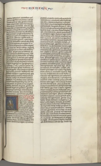 Framed Print : Fol. 341r, Daniel, historiated initial A, Daniel in the lions den, c. 1275-1300 Framed Print : Fol. 341r, Daniel, historiated initial A, Daniel in the lions den, c. 1275-1300